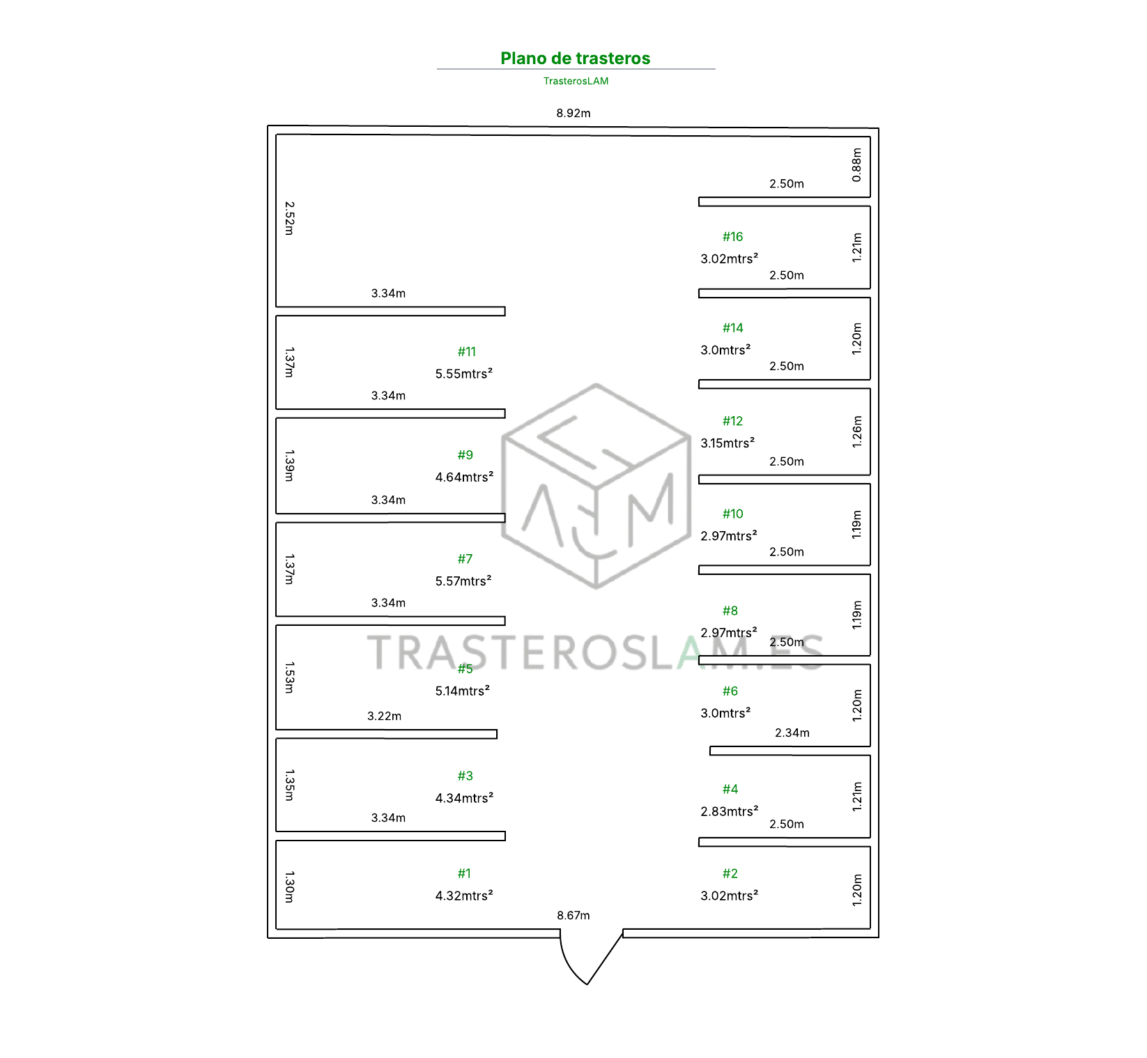 Plano arquitectónico de trasteros y medidas